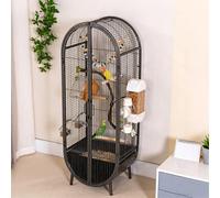 PP-Vic 39-Inch Dome Top Birdcage with Stand, Large Metal Parrot Cage Suitable for Medium Parrots, Cockatiels, Conures, Parakeets, Lovebirds, Budgies, And Canaries,Black