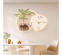 PP-Vic 3D Crystal Porcelain Office Wall Clock, Modern Wall Decor Featuring A Vase And Storage Shelf; Silent Operation, Multi-Layered Construction,And Creative Artistic Style, Hallways,02 M