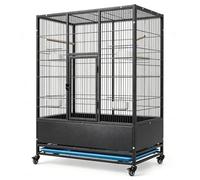 PP-Vic 49-Inch Large Parrot Cage, Deluxe Wrought Iron Flight Aviary, Comfortable Flight Space, Suitable for Budgies, Cockatiels, Finches, And Large Parrots,Black