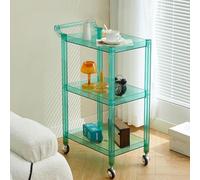 PP-Vic Acrylic Hair Dye Cream Trolley, Three-Tier Mobile Storage Trolley with Handle And 4 Wheels, Transparent Multi-Functional Storage Rack Service Trolley, Suitable for Hair Salons,Green