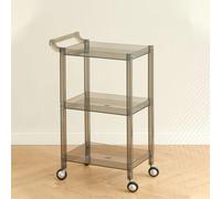 PP-Vic Acrylic Practical Rolling Cart, 3-Tier Acrylic Hair Dye Cream Cart with Handle And 4 Wheels, Transparent Side Table Storage Rack Organizer for Hair Salon, Living Room, Transparent,Gray
