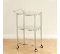 PP-Vic Acrylic Practical Rolling Cart, 3-Tier Acrylic Hair Dye Cream Cart with Handle And 4 Wheels, Transparent Side Table Storage Rack Organizer for Hair Salon, Living Room, Transparent,Clear