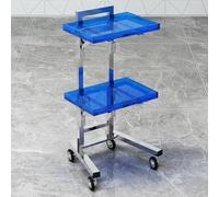 PP-Vic Acrylic Salon Trolley with 2 Trays for Hairdressers Rolling Trolley, Foldable Hairdresser Trolley with Wheels, Multifunctional Mobile Utility Station for Beauty Salon Hairdressing,Blue