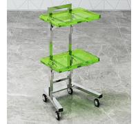 PP-Vic Acrylic Salon Trolley with 2 Trays for Hairdressers Rolling Trolley, Foldable Hairdresser Trolley with Wheels, Multifunctional Mobile Utility Station for Beauty Salon Hairdressing,Green