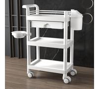 PP-Vic Barber Storage Trolley, 3-Tier Storage Tool Cart, Rolling Hairdressing Trolley with Trash Bin And Removable Hair Dye Bowl for Beauty Salon Office Home Bathroom,White