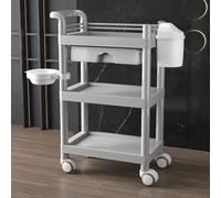PP-Vic Barber Storage Trolley, 3-Tier Storage Tool Cart, Rolling Hairdressing Trolley with Trash Bin And Removable Hair Dye Bowl for Beauty Salon Office Home Bathroom,Gray