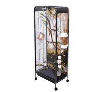 PP-Vic Breeding Cage with Panoramic View,Large Floor-Standing Bird Cage Features A Pull-Out Tray And Climbing Ladder;Adorned with Natural Landscape Panels. Suitable for Macaws,Cockatiels,Black