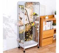 PP-Vic Breeding Cage with Panoramic View,Large Floor-Standing Bird Cage Features A Pull-Out Tray And Climbing Ladder;Adorned with Natural Landscape Panels. Suitable for Macaws,Cockatiels,Silver