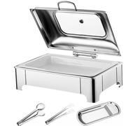 PP-Vic Ceramic Buffet Serving Dish Set with Stainless Steel Warming Plates, 9-Liter Rectangular Capacity, 400W Electric Heating Plate with Temperature Control, And A Transparent Hydraulic Lid,9L/1