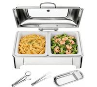 PP-Vic Ceramic Buffet Serving Dish Set with Stainless Steel Warming Plates, 9-Liter Rectangular Capacity, 400W Electric Heating Plate with Temperature Control, And A Transparent Hydraulic Lid,9L/2