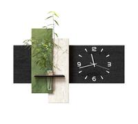 PP-Vic Chinese Retro-Style Sandstone Wall Clock,Decorative Panel Set,Featuring A Wall Art Accent Strip, Vase, And Faux Plants,Ideal for Living Rooms, Offices, Studies, And Home Decor,02 L