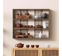 PP-Vic Chinese-Style Wall-Mounted Teacup Display Rack, Multi-Slot Solid Wood Decorative Display Cabinet, Vintage Floating Antique Display Shelf, Country Style, Suitable for Kitchen, Office,CC