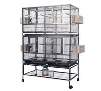 PP-Vic Double-Tier Stackable Bird Cage with Divider,Extra-Large, Heavy,Duty Wrought Iron Parrot Breeding Cage with Side Nesting Doors.A Spacious Flight Cage on Wheels,Suitable for Lovebirds