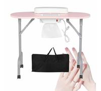 PP-Vic Foldable Manicure Table, Manicure Table with Dust Collector, Professional Salon Spa Manicure Table, Mobile Portable Manicure Table, Manicure Equipment,Pink