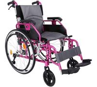 PP-Vic Folding self-propelled Wheelchair, Manual Drive Heavy-Duty Wheelchair, 48CM Wide seat Wheelchair with flip-Back armrests and rotatable footrests, Suitable for Adults and The Elderly,Pink