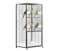PP-Vic Large Open-Top Bird Cage,47-Inch Wrought Iron Parrot Cage with Rolling Stand,Suitable for Budgies, Lovebirds, Cockatiels, And Other Small To Medium-Sized Birds,Black