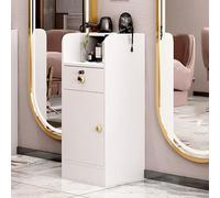 PP-Vic Locking Barber Station, Salon Storage Cabinet with 2 Hairdryer Holders, Modern Beauty Salon Spa Equipment Open Storage Cabinet, Wooden Hairdresser Storage,White