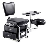 PP-Vic Manicure And Pedicure Chair with Rollers, Salon Professional Cart Beauty Spa Massage Stool with Adjustable Height Footrest And Hand Tray, Nail Art Workstation with Drawers,Black