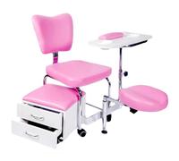 PP-Vic Manicure And Pedicure Chair with Rollers, Salon Professional Cart Beauty Spa Massage Stool with Adjustable Height Footrest And Hand Tray, Nail Art Workstation with Drawers,Pink