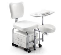 PP-Vic Manicure And Pedicure Chair with Rollers, Salon Professional Cart Beauty Spa Massage Stool with Adjustable Height Footrest And Hand Tray, Nail Art Workstation with Drawers,White