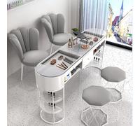 PP-Vic Manicure Table Nail Desk, Modern Nail Tech Desk Station, Professional Nail Beauty Spa Salon Workstation, Makeup Table Nail Tech Desk, Glass Top/Wood Table Top,D