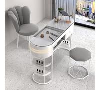 PP-Vic Manicure Table Nail Desk, Modern Nail Tech Desk Station, Professional Nail Beauty Spa Salon Workstation, Makeup Table Nail Tech Desk, Glass Top/Wood Table Top,C
