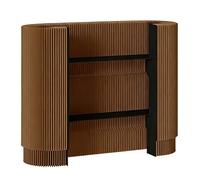 PP-Vic Modern Reception Desk/Retail Counter with Three-Tiered Wooden Panels; This Portable Counter is Suitable for Hotel Lobbies, Clothing Stores, and Offices,Brown