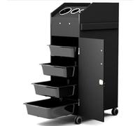 PP-Vic Modern Salon Cart Storage Cabinet with Wheels, 3 Hair Dryer Holders, 4 Drawers, Lock And 2 Keys for Hair Stylist Barber Shop Beauty Salon Lock Tool Cart Styling Cabinet,Black