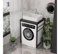 PP-Vic Multi-Functional Washbasin Storage Unit, Open Shelving Heavy-Duty Washing Machine Stand, Modern Small Bathroom Storage Sink, Suitable for Laundry Room, Utility Room Or Garage,Black AA