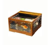 PP-Vic Oriental Style Aquarium Kit, 1.6Gal Retro Acrylic Small Fish Tank, 5.5L Home Mini Turtle Feeding Box, Hidden Filtration System, Vintage Tabletop Betta Fish Bowl, Chinese Style Fish Tank