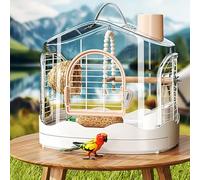 PP-Vic Portable Travel Birdcage,Parrot Cage, Featuring A Spacious Interior And Equipped with A Food Bowl And Perch, This Cage Is Ideal for Taking Medium To Small-Sized Birds,White