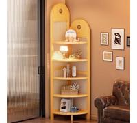PP-Vic Retro Multi-Functional Corner Bookshelf, Solid Wood and Rattan Floor-Standing Storage Rack, Five-Tier Floor-Standing Triangular Cabinet, Suitable for Living Rooms, and Other Spaces,Natural