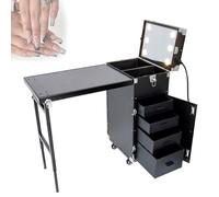 PP-Vic Rolling Mobile Manicure Desk, Multifunctional Makeup Table, Foldable Manicure Table, Portable Nail Table for Nail Teach, Nail Equipment,Black