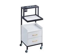 PP-Vic Salon Cart Mobile Storage Cabinet with Metal Tool Rack and 2 Drawers, Makeup Storage Rack with Wheels for Beauty Salon, Wooden Barber Cabinet for Beauty Hair Salon Tattoo,Black+White