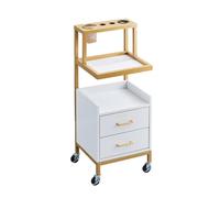 PP-Vic Salon Cart Mobile Storage Cabinet with Metal Tool Rack and 2 Drawers, Makeup Storage Rack with Wheels for Beauty Salon, Wooden Barber Cabinet for Beauty Hair Salon Tattoo,White