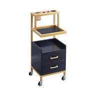 PP-Vic Salon Cart Mobile Storage Cabinet with Metal Tool Rack and 2 Drawers, Makeup Storage Rack with Wheels for Beauty Salon, Wooden Barber Cabinet for Beauty Hair Salon Tattoo,Black+Gold