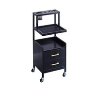 PP-Vic Salon Cart Mobile Storage Cabinet with Metal Tool Rack and 2 Drawers, Makeup Storage Rack with Wheels for Beauty Salon, Wooden Barber Cabinet for Beauty Hair Salon Tattoo,Black