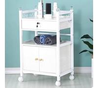 PP-Vic Salon Cart, Salon Pallet Wooden Mobile Utility Cabinet, Three Tier Rolling Storage Station Tool Organization, Salon Beauty Trolley with Drawers for Beauty Salon Clinic Office,White 03