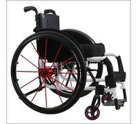 PP-Vic Sports Wheelchair - Aluminum Folding Wheelchair with Adjustable Footrest and Seat Height, Shock Absorbing Trolley with Handbrake and Quick Release Rear Wheels,RED 38cm/15in