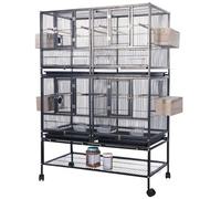 PP-Vic Stackable Heavy-Duty Bird Cage,Extra-Large Wrought Iron Breeding Cage with Central Divider,Flight Cage on Wheels,Suitable for Canaries, Cockatiels, Lovebirds, Finches, Budgies,2 layer