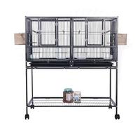 PP-Vic Stackable Heavy-Duty Bird Cage,Extra-Large Wrought Iron Breeding Cage with Central Divider,Flight Cage on Wheels,Suitable for Canaries, Cockatiels, Lovebirds, Finches, Budgies,1 layer