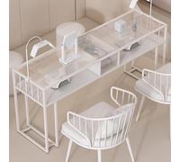 PP-Vic Transparent Nail Table, Light Luxury Professional Nail Table, Women's Manicure Experience Nail Table, Beautician Dedicated Nail Workstation with Glass Top, White,120 * 40 * 75CM