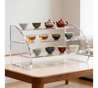 PP-Vic Transparent Small Desktop Coffee Cup Holder, Modern Acrylic Mug Display Stand, Three-Tiered Elegant Teacup Storage Rack, Suitable for The Kitchen Or Office.