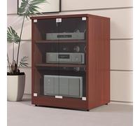 PP-Vic Wooden Audio Video Media Stand, Stereo Component Cabinet with Tempered Glass Door, Audio Rack Cabinet, AV Media Rack, Audio Rack, Turntable Console Cabinet, Corner Media Cabinet,80cm Rosewood