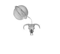 pp-w12 Long Horn Skull English Pewter on a Tea Leaf Infuser Stainless Steel Sphere Strainer