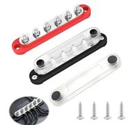 PPAAstunoras 150A 12V Bus Bar Power Distribution Block 1 Pair, 6 x M8 Terminals, 12V DC Distribution Terminal Block for Car, Boat, RV, Solar, Automotive (Black+Red)