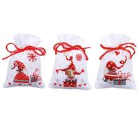 PPBAG PK3 XMAS GNOMES - Counted Cross Stitch Kit: Gift Bags: Christmas Gnomes: Set of 3 - Vervaco Groves & Thames Multi One Size