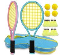 Ppbmocw Kids Tennis Rackets, Toddler Tennis Racket Set Include 8 Badmintons, 4 Soft Balls And 1 Carrying Bag, For Childrens, Baby Age 3~15 Play Garden Game Outdoor, Indoor(Blue&Pink)