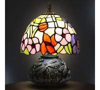 Ppbmocw Small Tiffany Lamp,8 Inch Tiffany Style Lights Mushroom Table Lamps for Living Room,Bedside,Reading,Vintage Mini Stained Glass Lamp Included 3 Color Temperatures E27 Bulb(Four Leaf Flower)