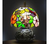 Ppbmocw Small Tiffany Lamp, 8 Inch Tiffany Style Lights Mushroom Table Lamps for Living Room, Bedside, Reading, Vintage Mini Stained Glass Lamp Included 3 Color Temperatures E27 Bulb(Grape)